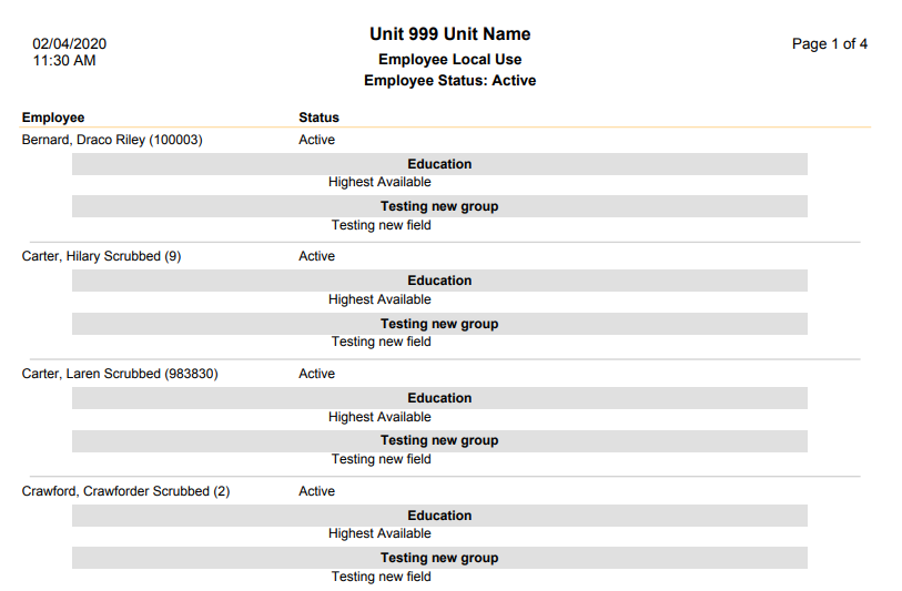 sample local use report